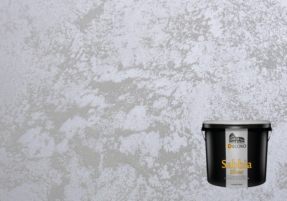 Sabbia Silver (Сабия Сильвер) декоративное покрытие (эффект песчаных бурь с серебряным перламутром). Серебро